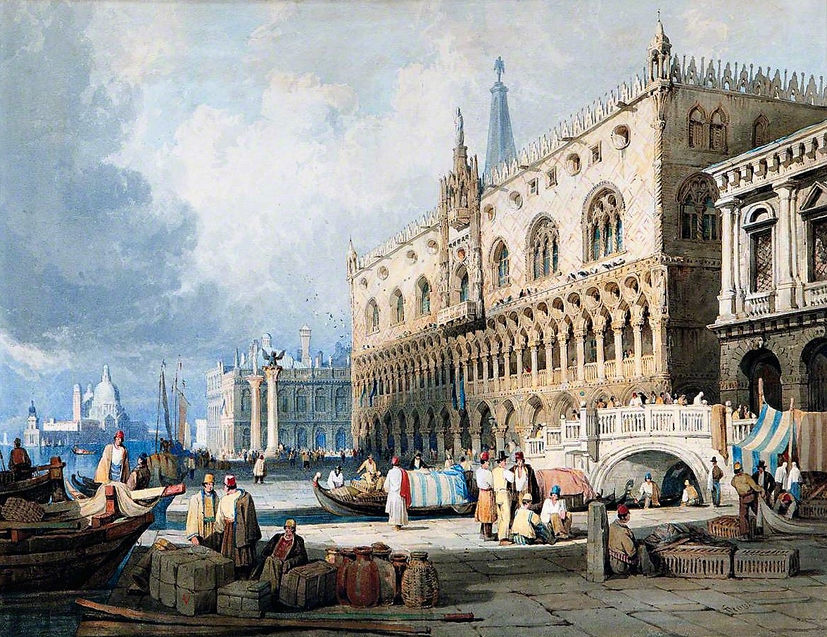 The Doge’s Palace and the Grand Canal, Venice by Samuel Prout (1783-1852)