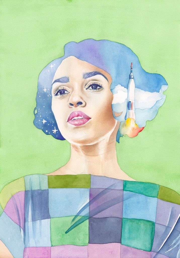 A portrait of an actor from Hidden Figures movie in watercolor