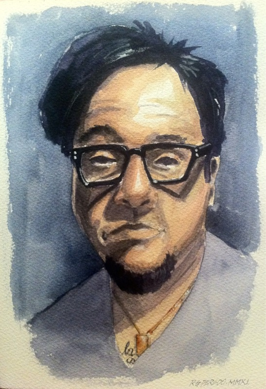 Self portrait in blue by Rob Peredo in Sienna, Italy