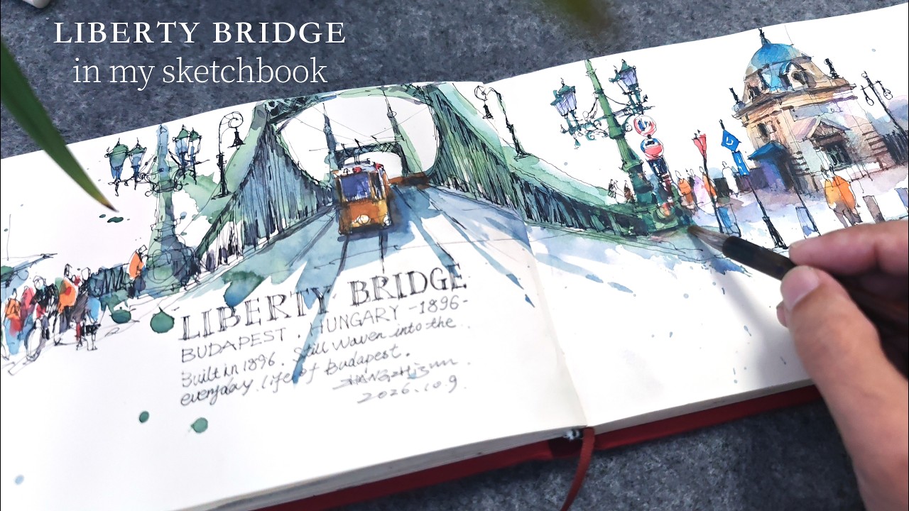 Painting Budapest’s Liberty Bridge by Zhijun Sketchbook