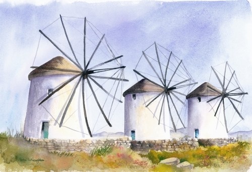 Greek Windmills by Rachel McNaughton in Yorkshire, England.