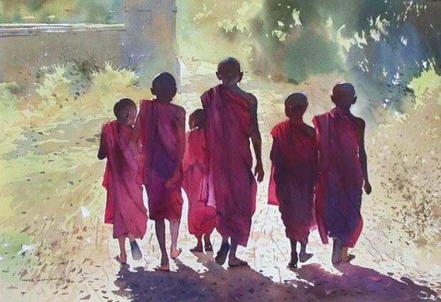 Strolling Monks by Myoe Win Aung in Myanmar.