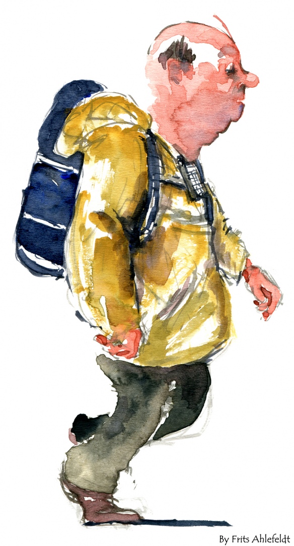 Backpack man by Frits Ahlefeldt in Copenhagen, Denmark.