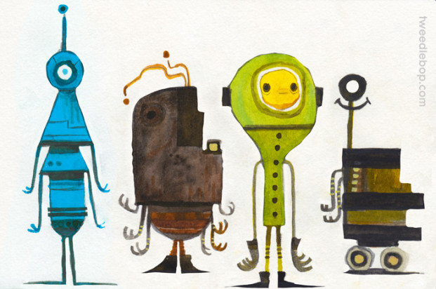 ‘bots painted in my Moleskine by Michael Fleming.