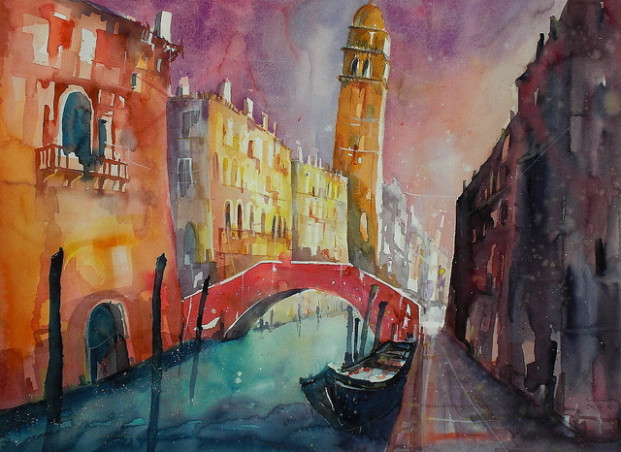 Aquarell Venedig, Rio di San Lorenzo by Conny Lehmann in Switzerland