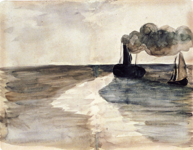 Steamboat watercolor study, 1868 by douard Manet.